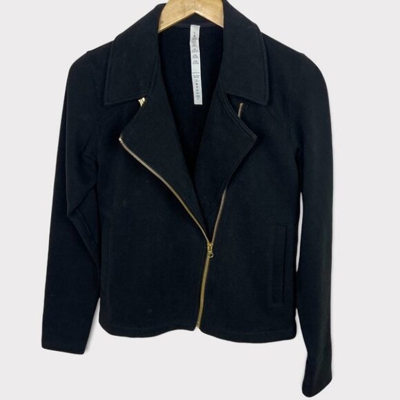 Lululemon Lab Black Moto Jacket Shadow Size 4 Rare Cotton Fleece Biker Gold Zip - Picture 3 of 14